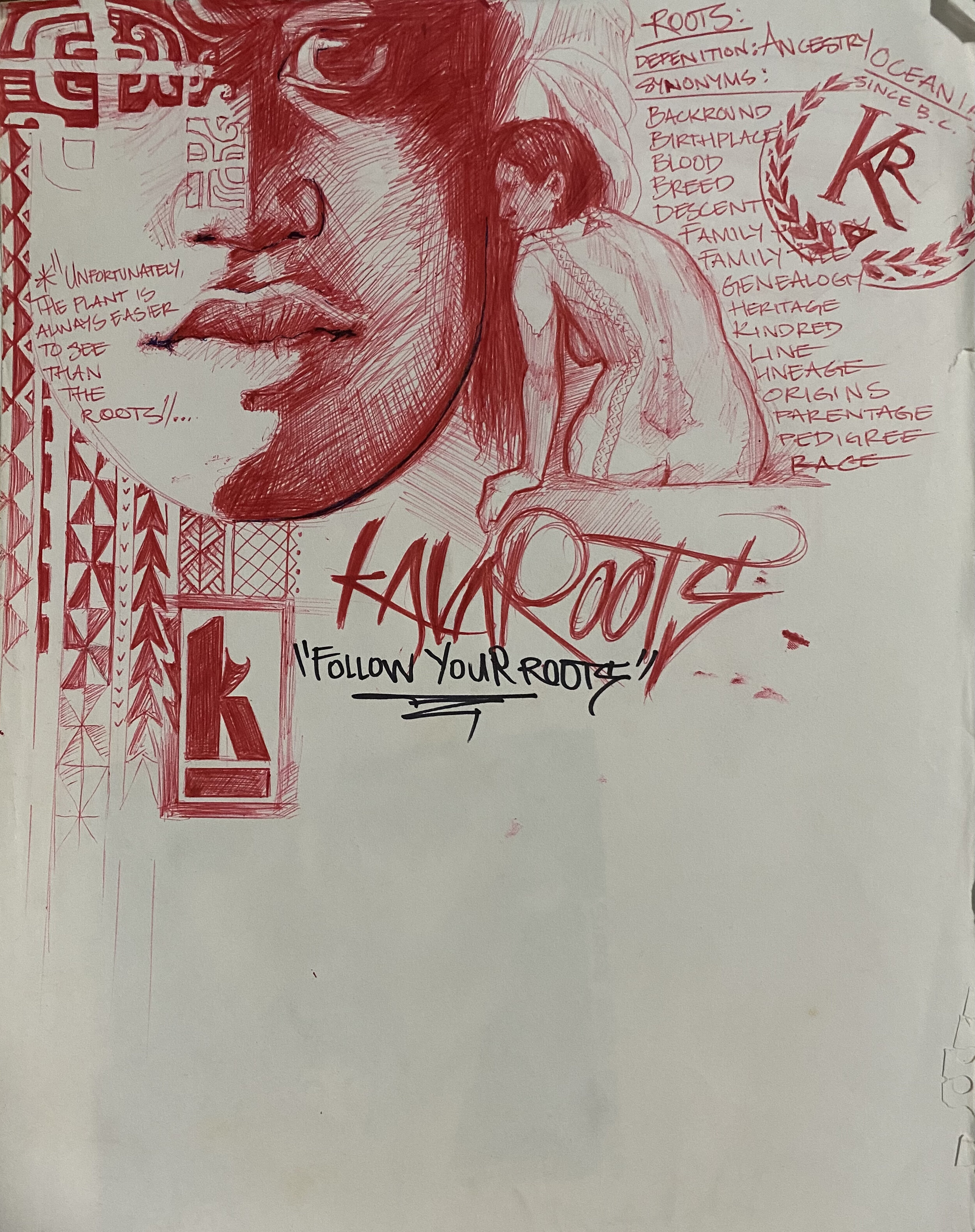 WAHINE ROOTS RED BALL POINT SKETCH