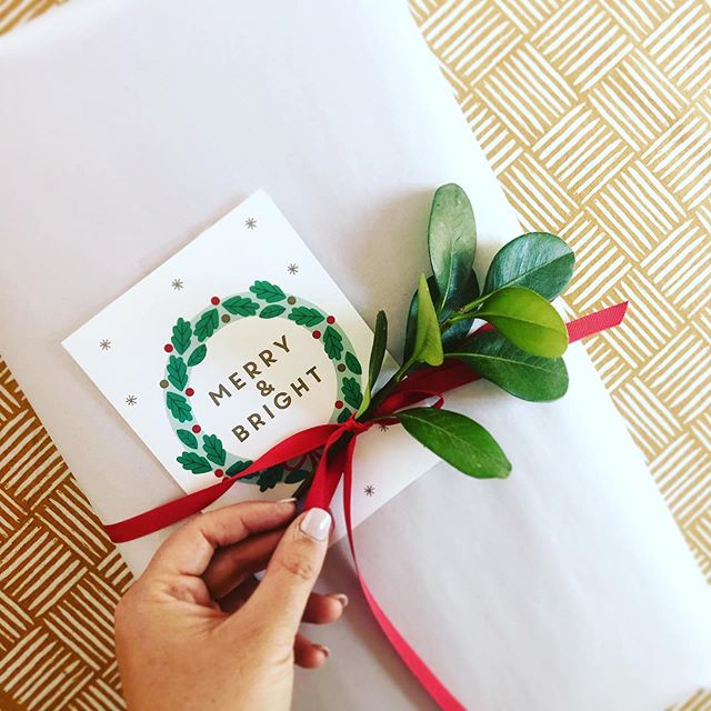 C U T  I T + W R A P  I T // Getting a head start on xmas wrapping. This year, keeping it simple with butchers paper, a red ribbon and some foliage. Love using cuttings from our garden as a little somethin&rsquo; somethin&rsquo; 🍃