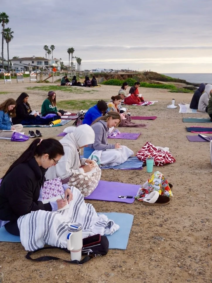 We had the most magical evening hosting a New Year&rsquo;s Intention Setting gathering with @seeyouinsd in January. ✨🌊 Mind Body Badass facilitator @amandajoycoleman led a journaling exercise and healing sound bath to accompany the ocean waves of Su