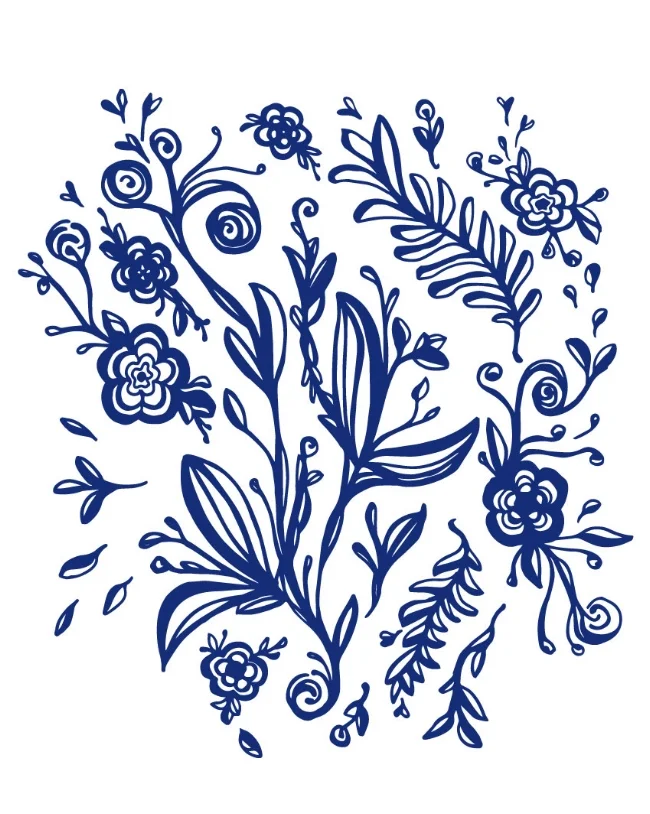  I was inspired by blue and white Asian pottery I saw a a flea market and explored some floral motifs. 