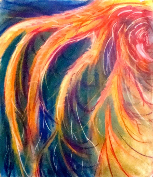  Abstract interpretation of buds blooming, trees and branches growing and leaves blowing in the wind. Free form expression of what came to mind, without judgement.  