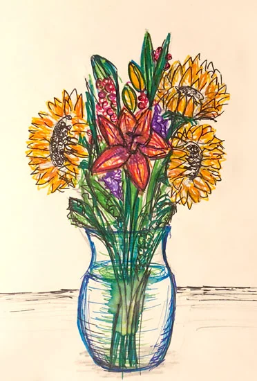  Some drawings from my sketchbook. Featuring Brooklyn Botanical Garden, Prospect Park, The Highline on Amateur Astronomer night, and flowers I received for my birthday. 