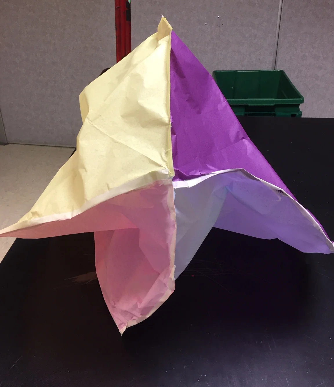 The hardest part is taping the last two edges to seal up the top of the balloon. Its best to lay them flat on a table while putting on the tape.