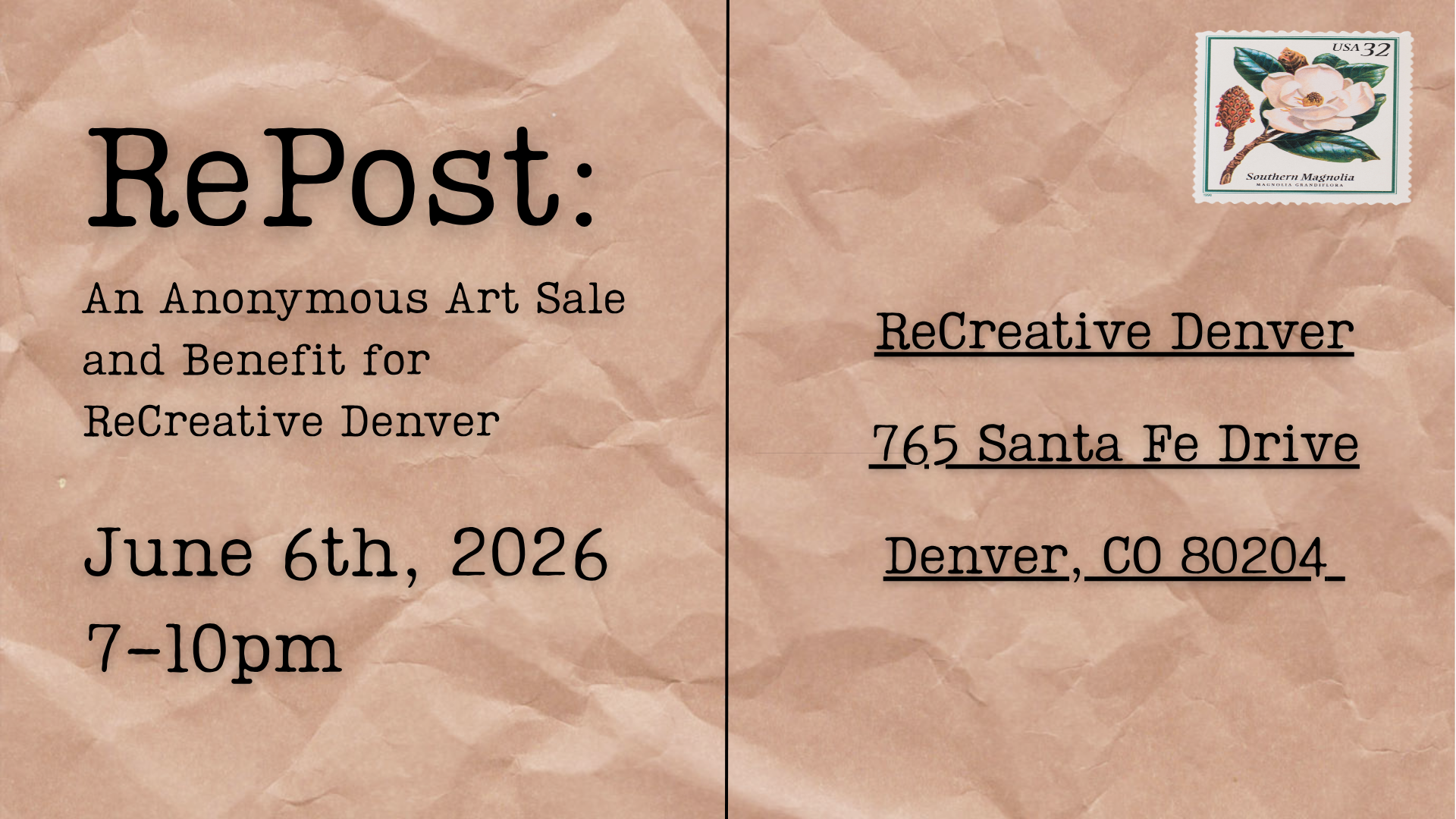 RePost: An Anonymous Art Sale and Benefit at ReCreative Denver