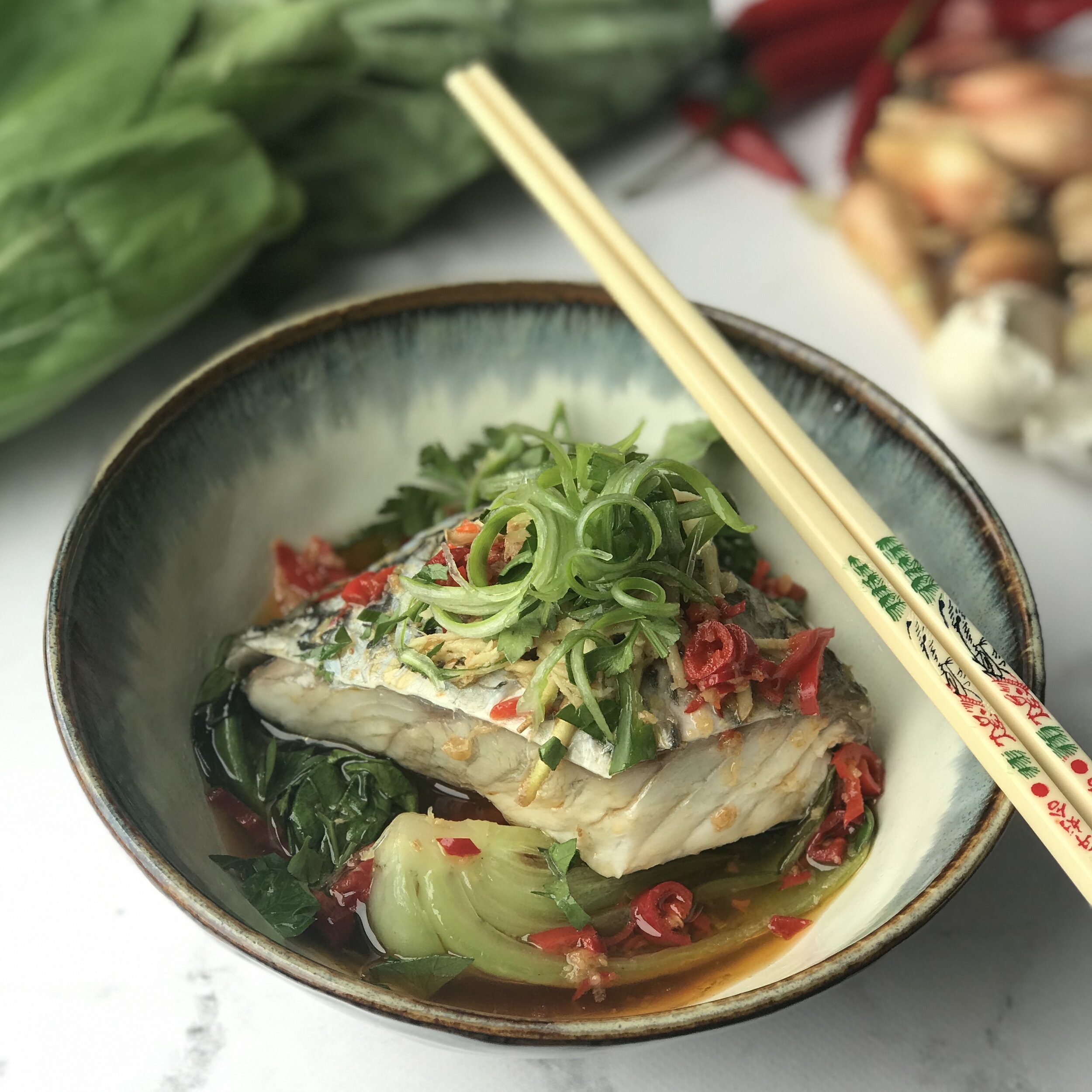 Chinese steamed Murray Cod with ginger & spring onions