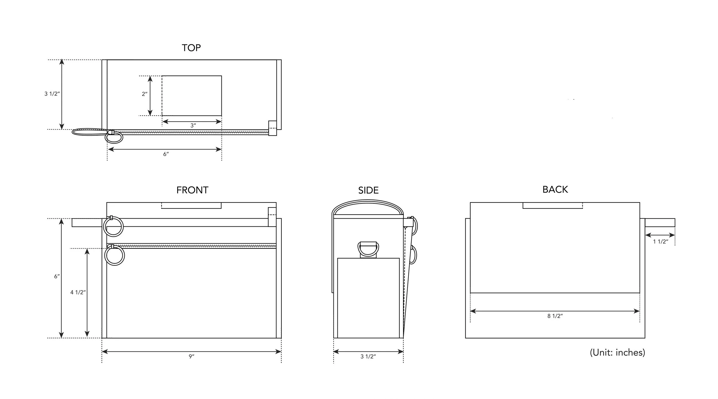 Technical sketches of the bag