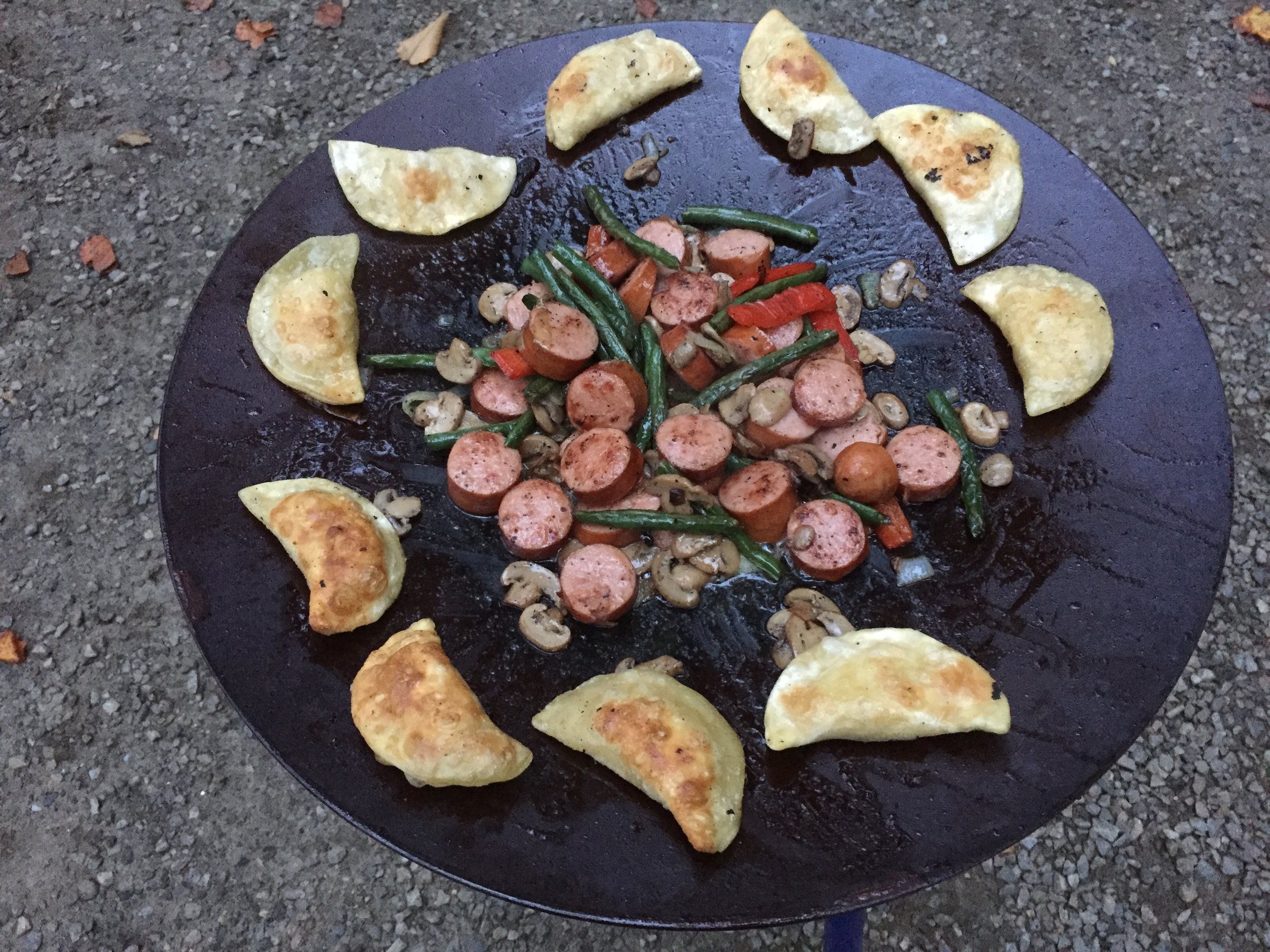 Kielbasa, Asparagus and Pierogies 