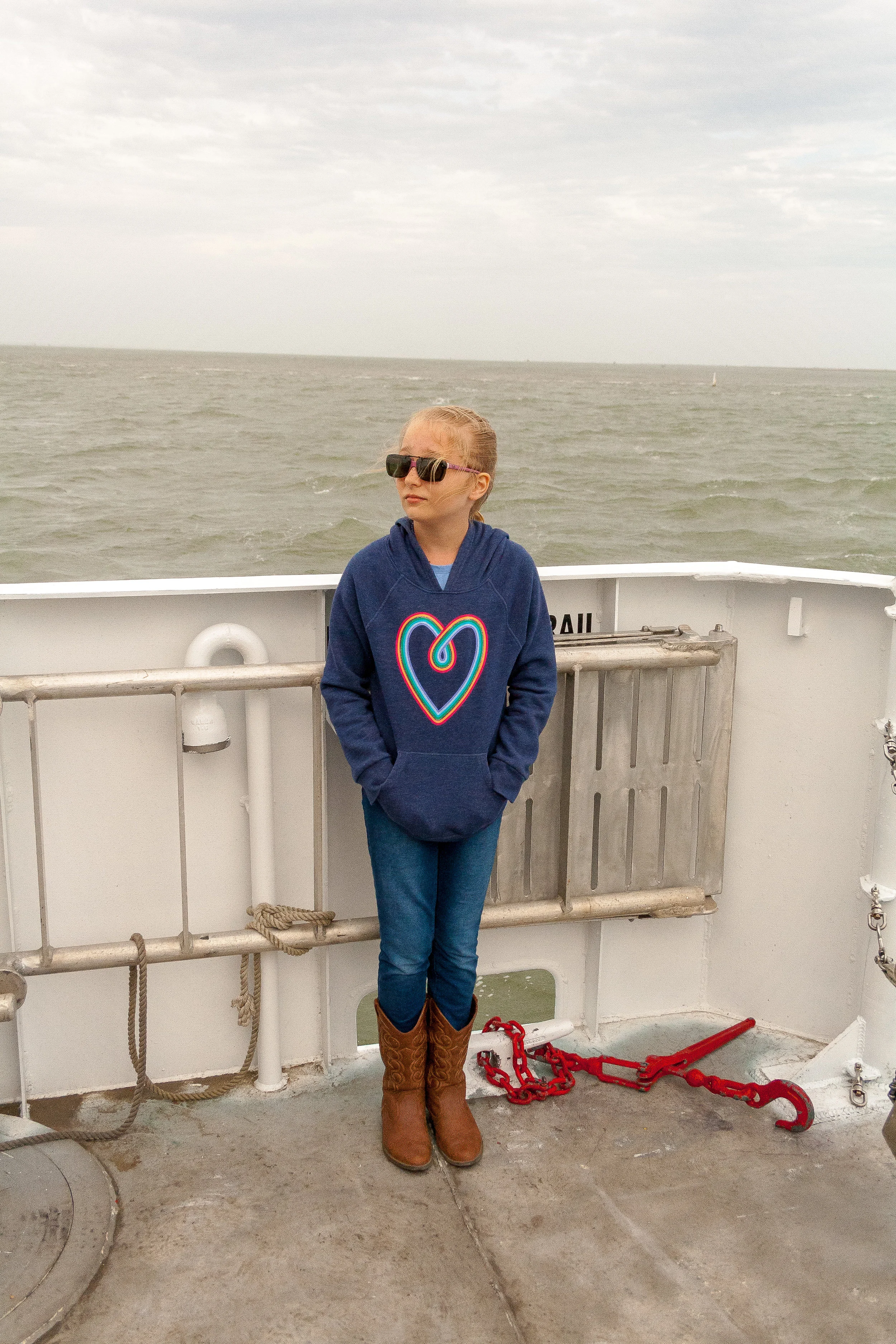Hadley on the Ferry to Cape Lookout (South Core Island).