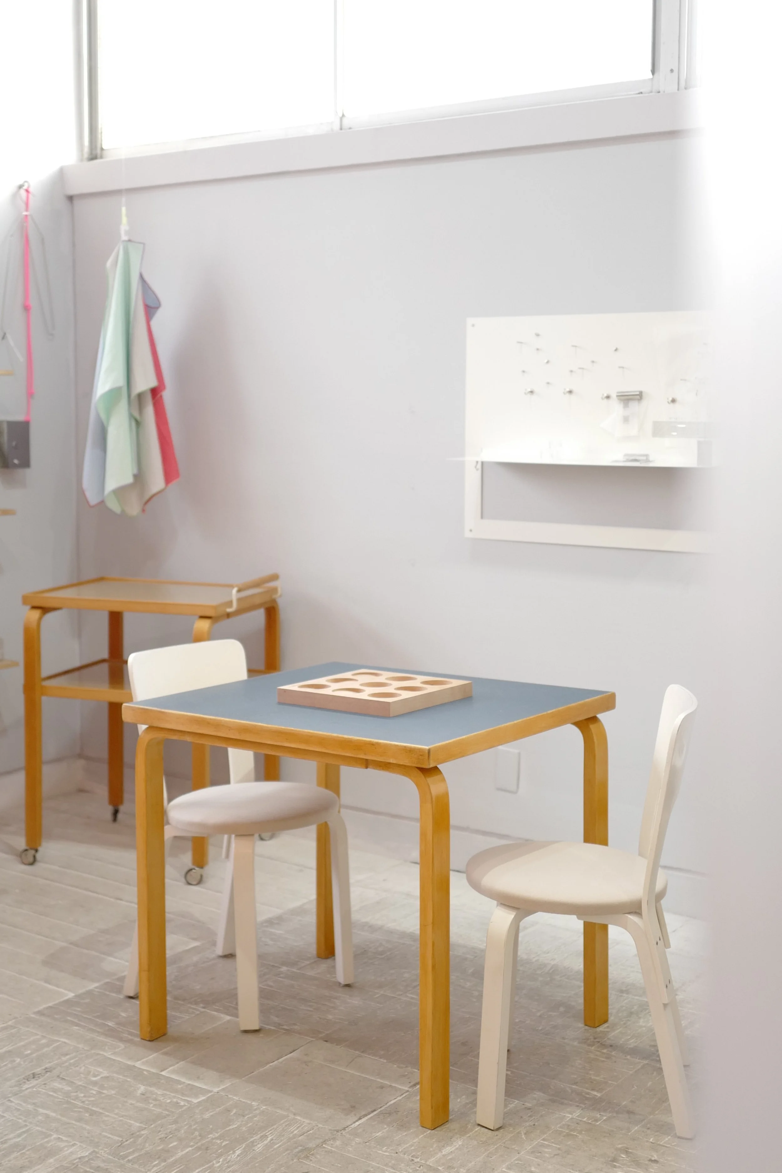 alvar  aalto table square blue linoleum top 60's