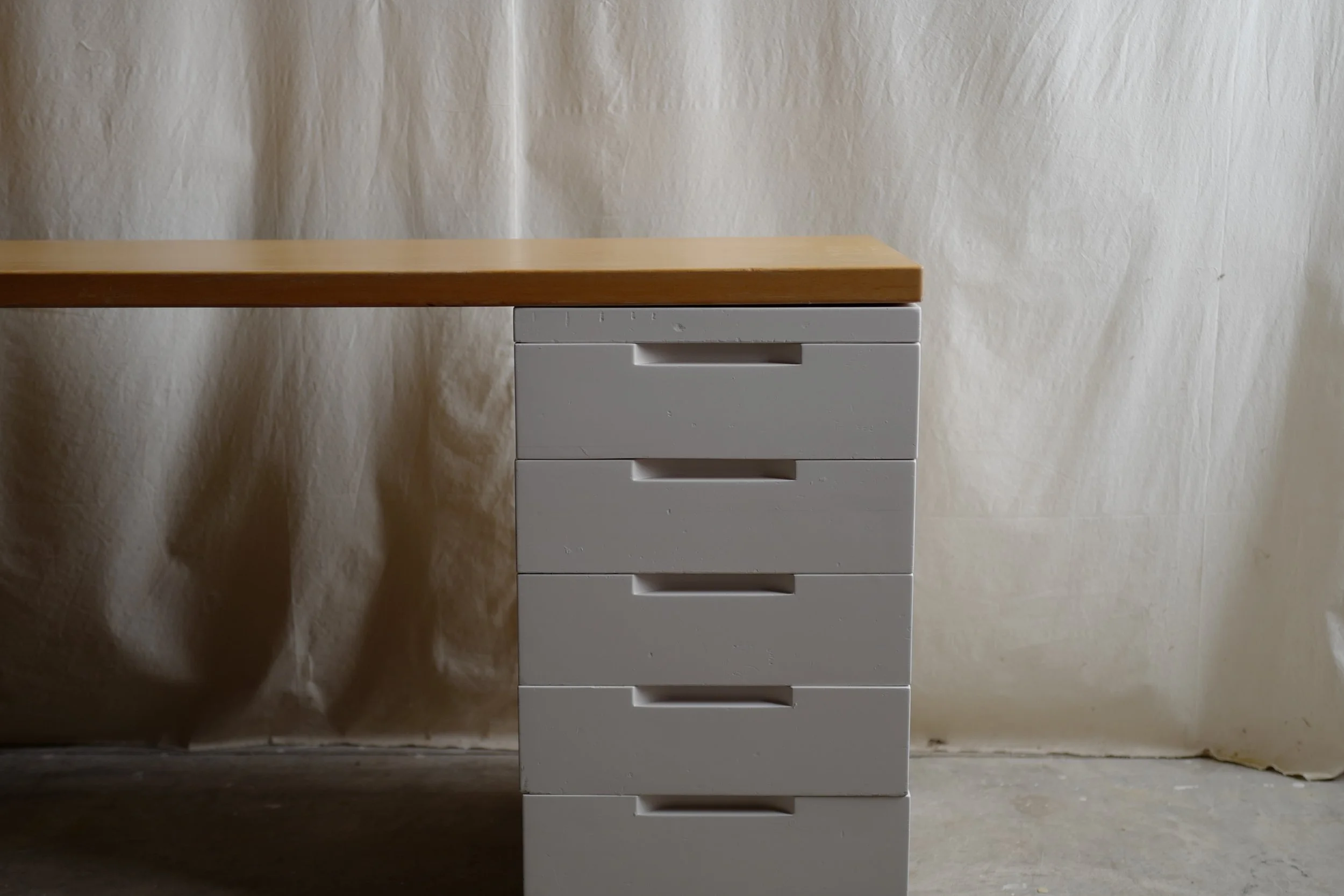 alvar aalto 60's beech desk and white drawer