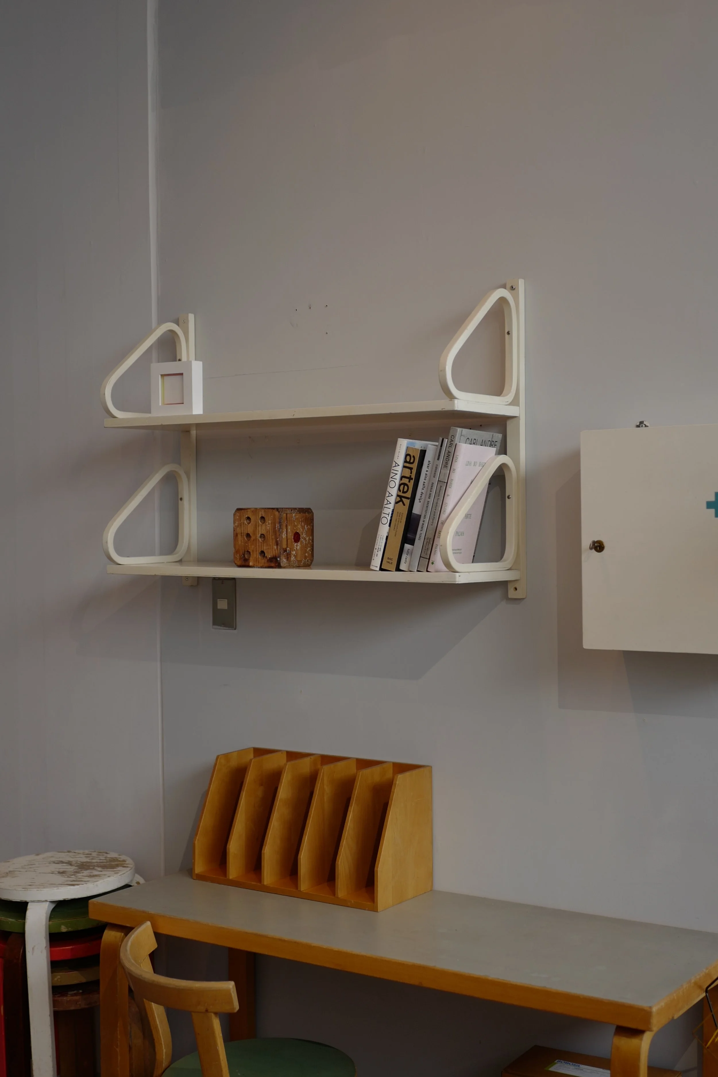 1950's alvar aalto 112b double shelf white painted