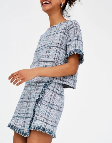 Blue and purple Pull & Bear Tweed matching coord set