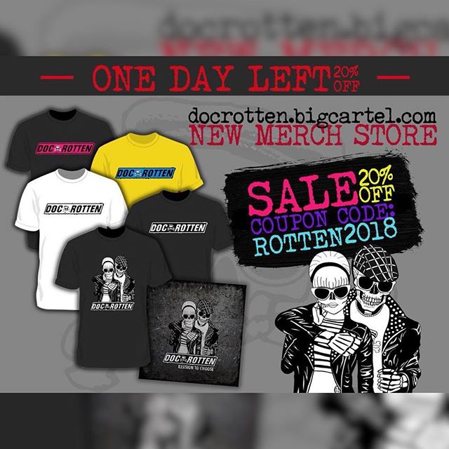 Last day to save 20% off your ENTIRE purchase!! https://docrotten.bigcartel.com/ coupon code: ROTTEN2018!!!! #merch #sale #ourshitcouldbeyourstuff #docrotten