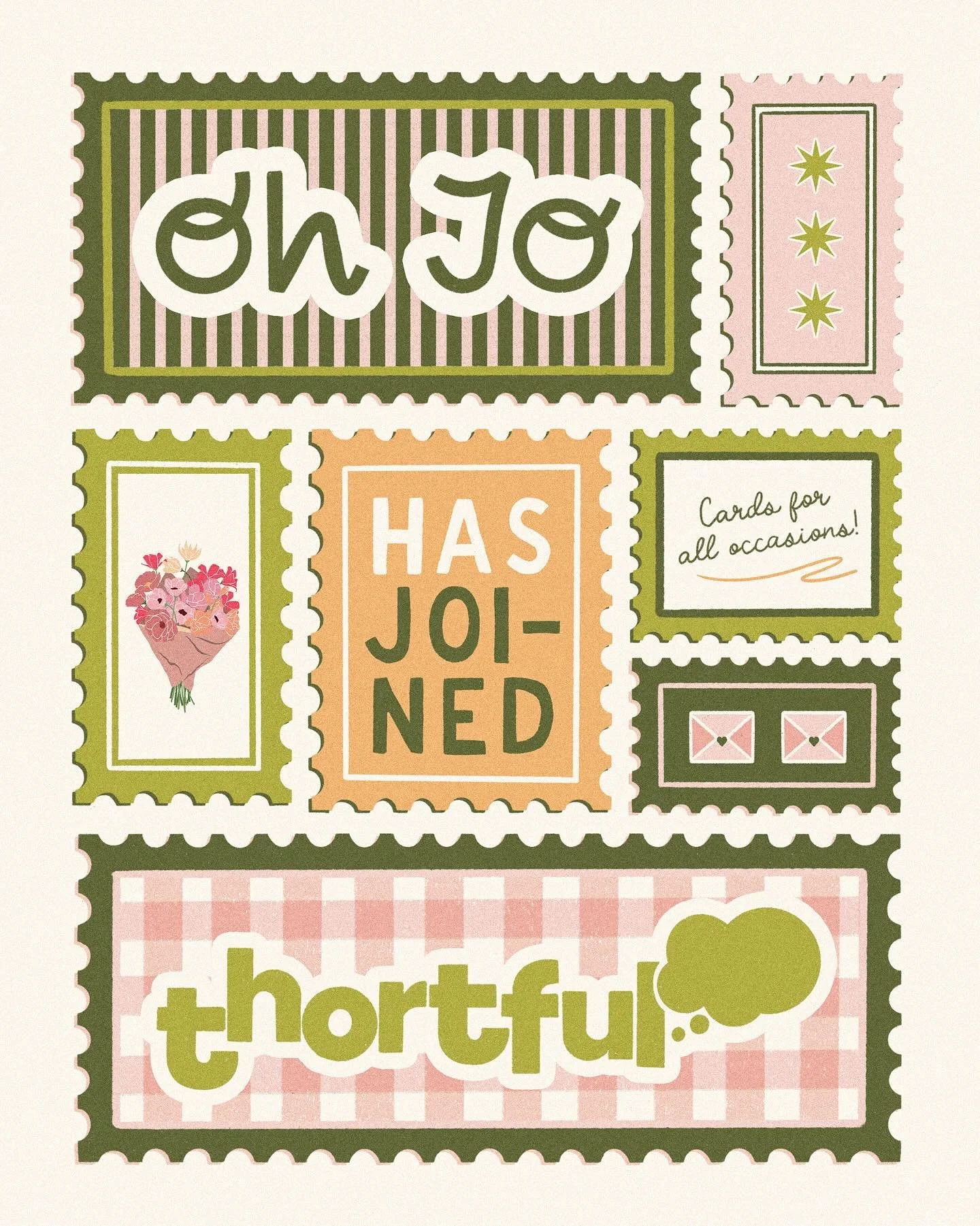 Ran out of stamps? 

We&rsquo;ve got you covered! Oh Jo has joined @thortful!

Shop my designs over on the Thortful website and send your cards straight to the recipient - easy as that! 💌