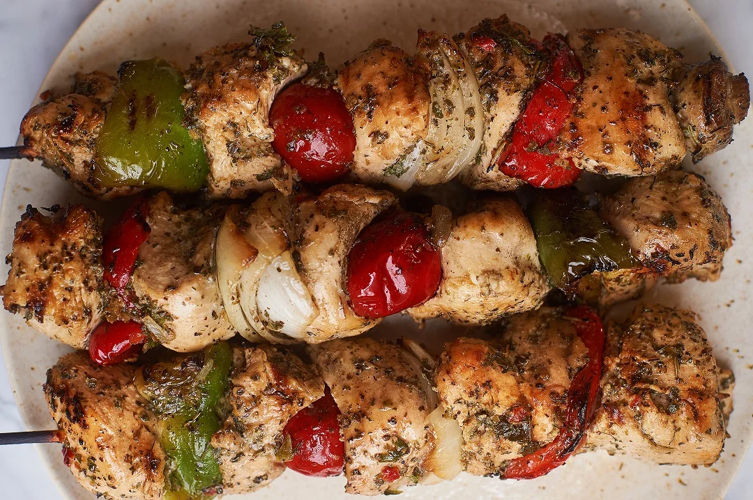 Chicken Kebabs: our kebabs are our best selling items! Our chicken kebabs are made with local, USDA Grade-A chicken breast, with jewels of red, yellow and orange bell peppers, mild -cherry peppers, Vidalia onions, and marinated in our secret, and Italian family recipe marinade. Recommended on the grill with a cold, crisp Sauvignon Blanc.
