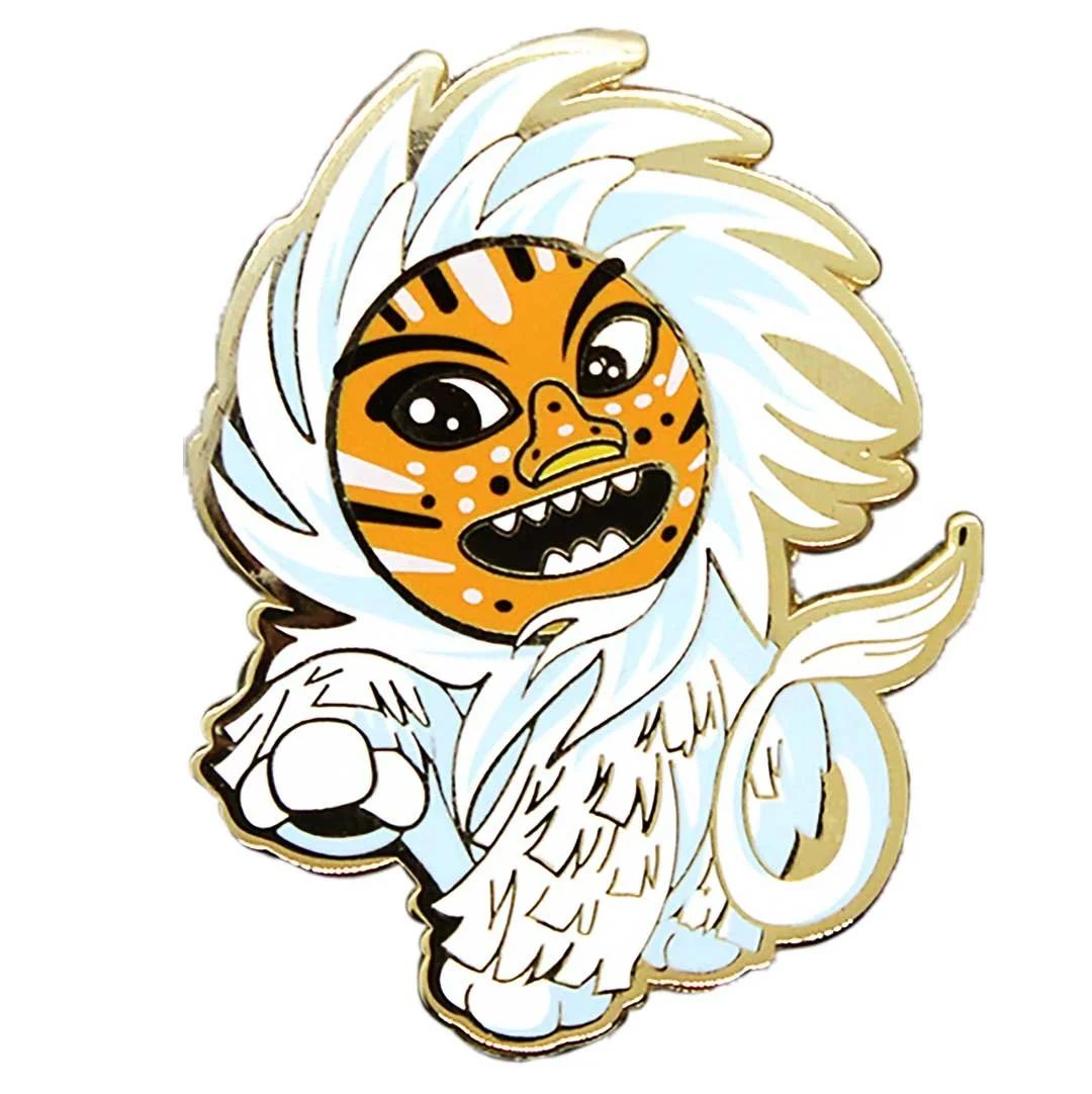 Korean lion dancer enamel pin.