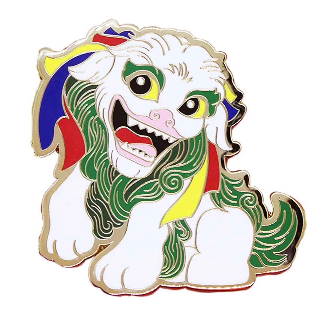 Tibetian snow lion enamel pin.