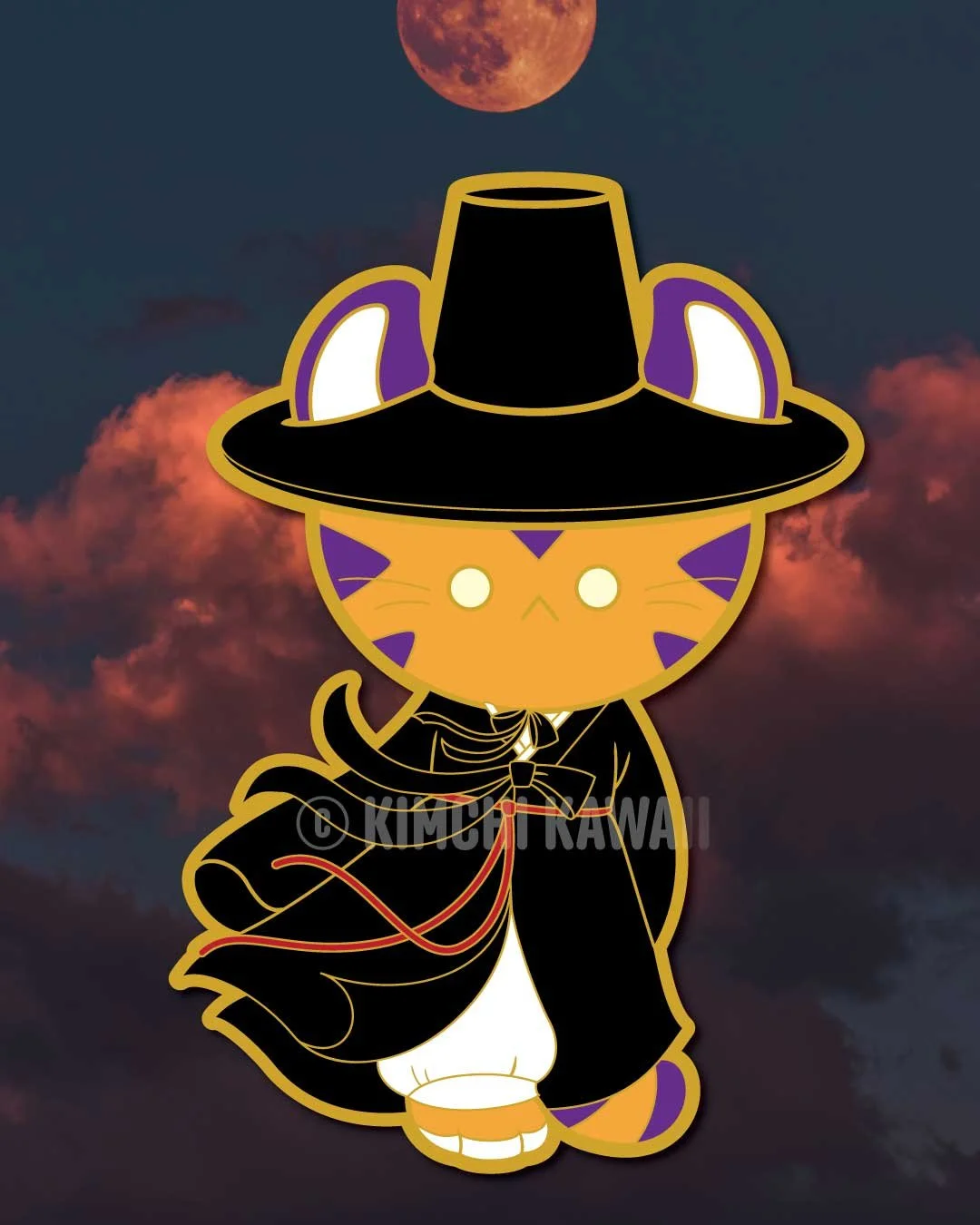 Pin mockup of a Korean tiger in black hanbok.