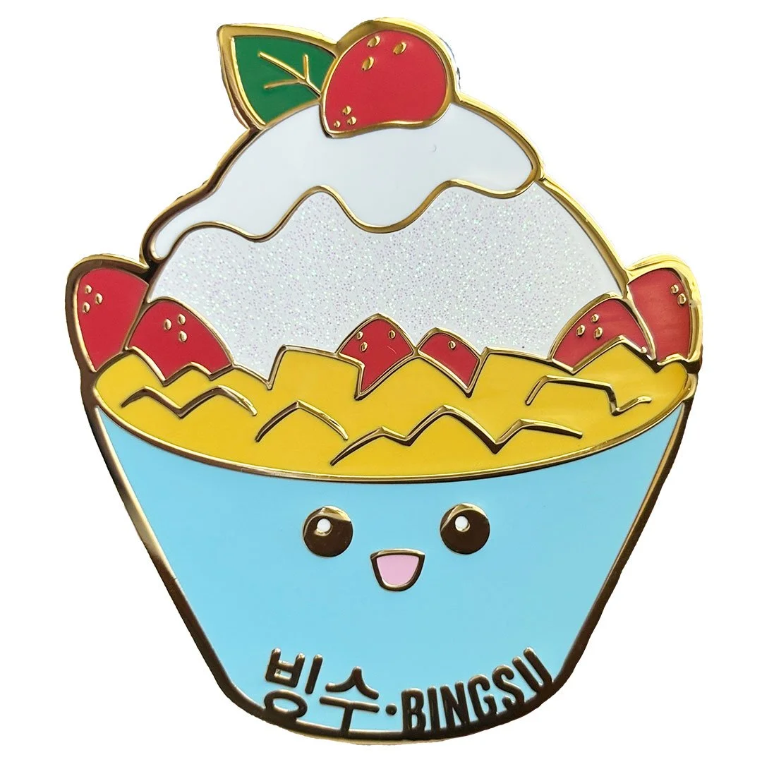 Cute enamel pin of bingsu frozen dessert.