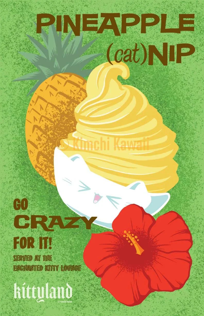 Pineapple soft serve with a hibiscus flower and pineapple.