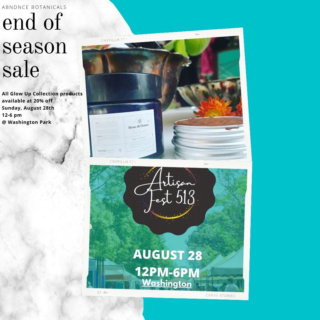 Summer is almost at an end, but of Season Sale isn't! Come see us tomorrow at the Queen City Artisan Festival for 20% off all Glow Up Collection products!

#plantbasedproducts #sensitiveskin #endofsummer #abndnce_

@qclemonade