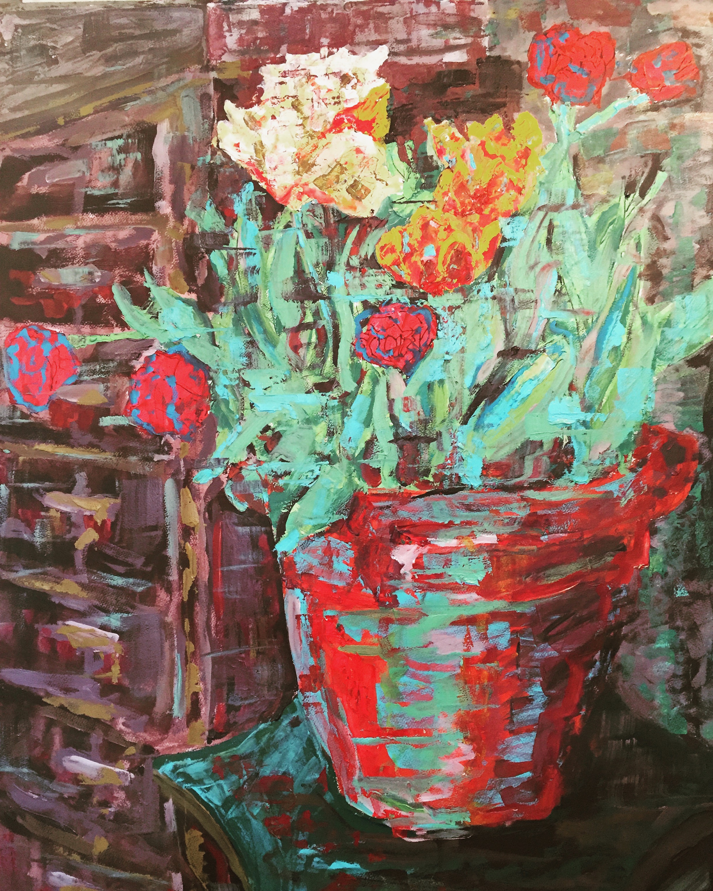   Still Life Flowers in Red Pot 2016 , acrylic on paper, 118x89cm (image), 131x100cm (framed). £1500 