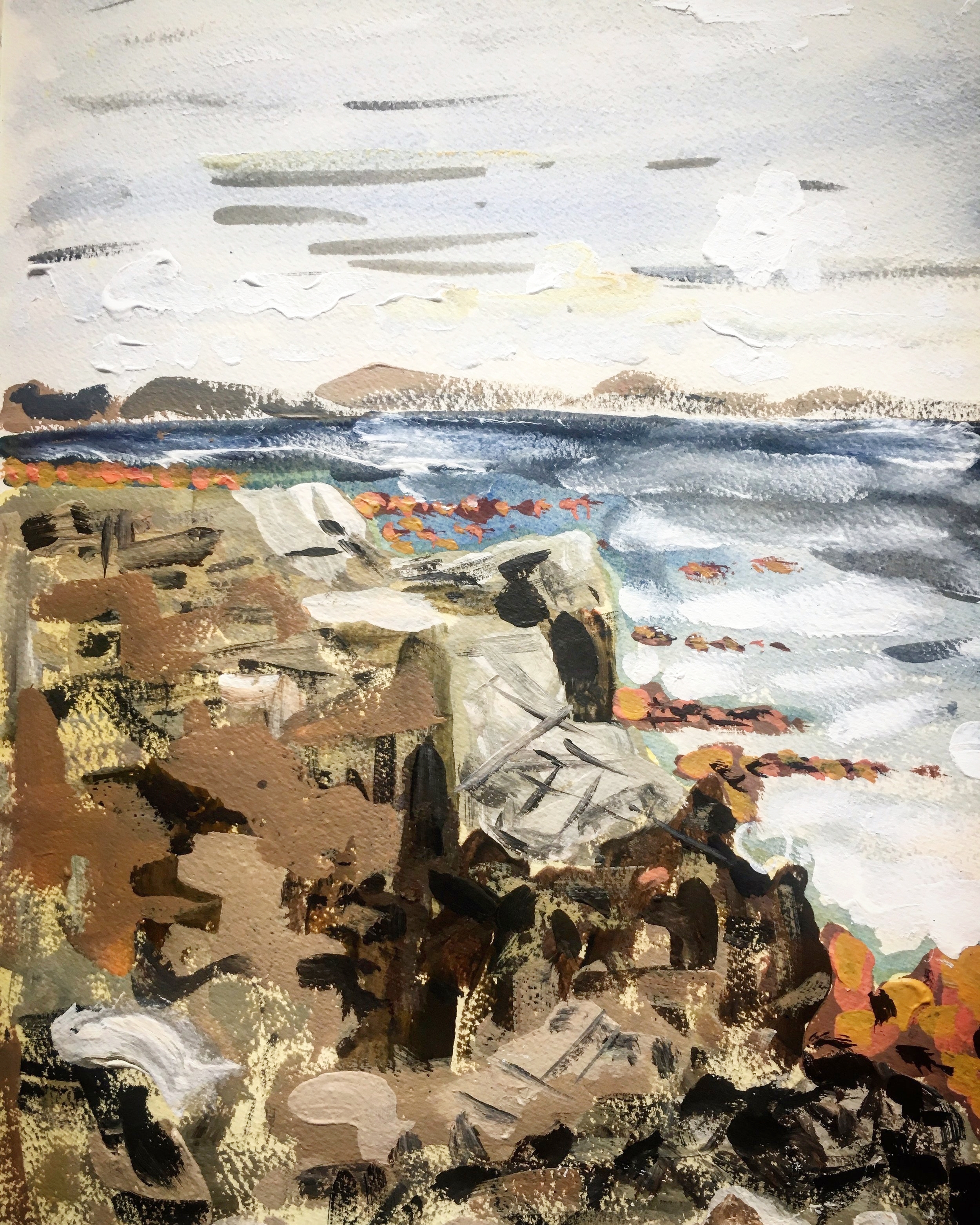   Rocks, Sea and Wind, Rossadillisk Co. Galway , acrylic on paper 42x30cm August 2018 (sold) 