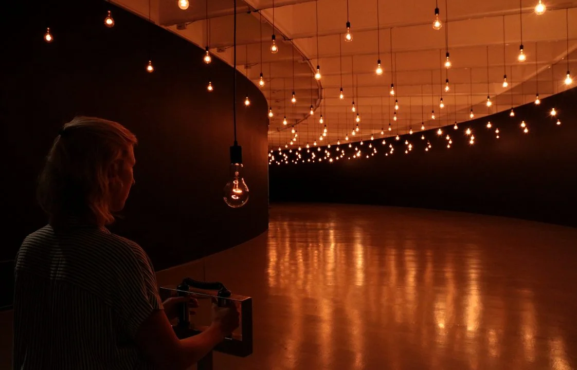 Rafael Lozano-Hemmer, Pulse Room, 2006 in Rafael Lozano-Hemmer: Pulse at the Hirshhorn Museum and Sculpture Garden, Washington, DC, 2018. Photo: Cathy Carver