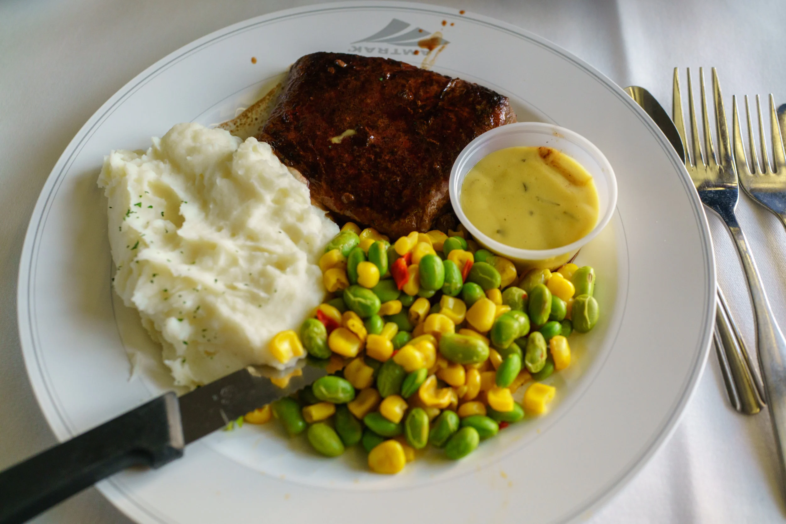 The Amtrak Signature Steak for dinner