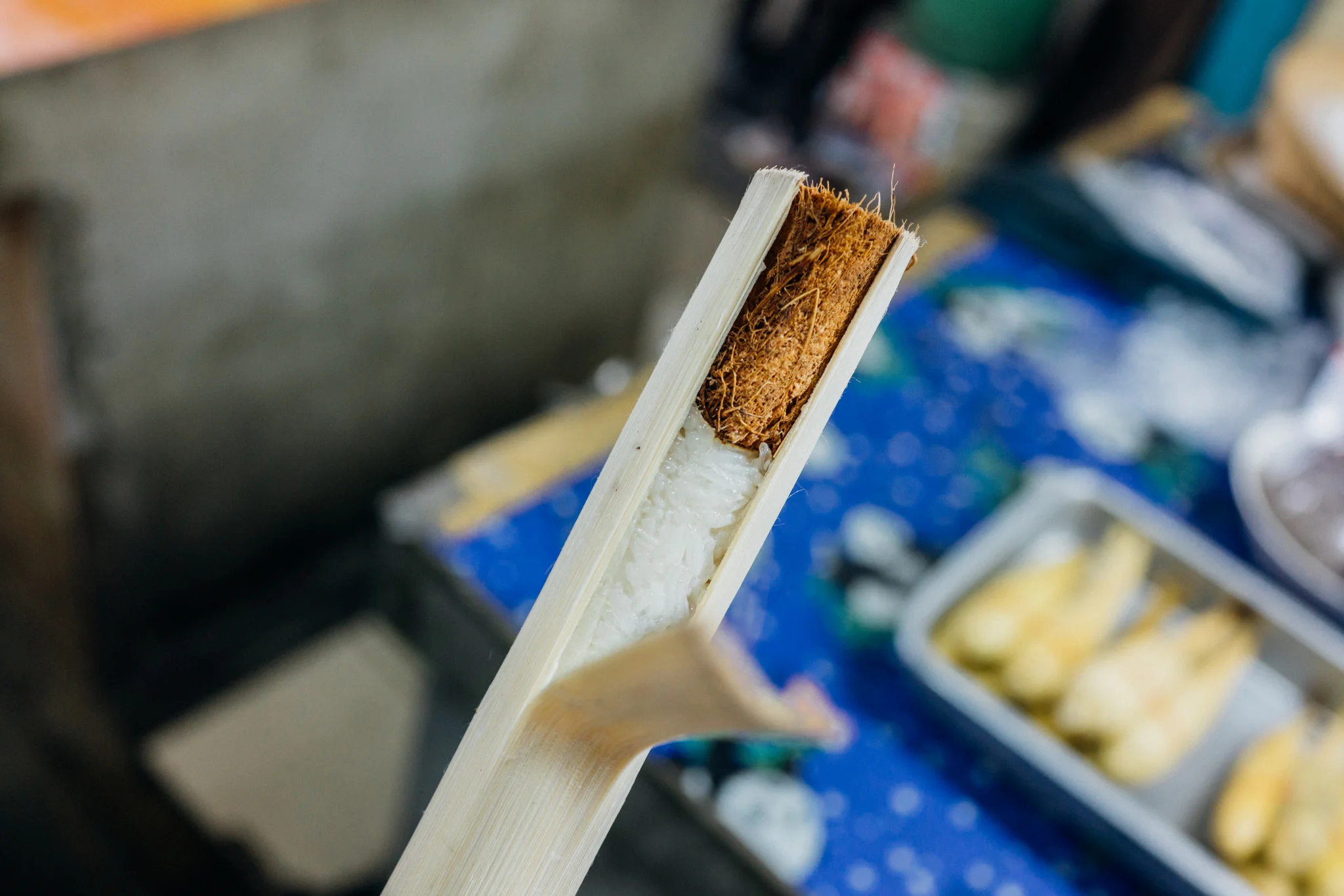 Khao Lam (ข้าวหลาม) at Warorot Market in Chiang Mai, Thailand