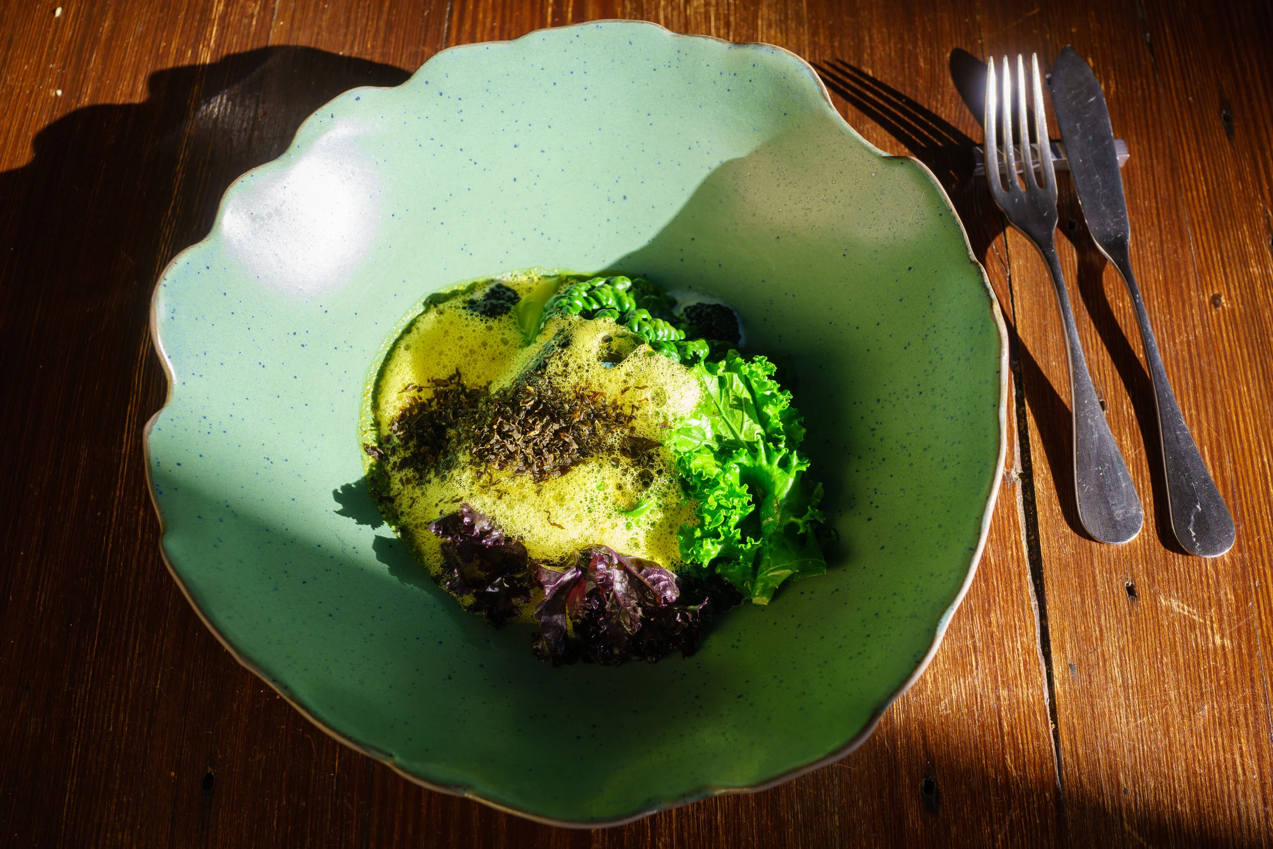 Black Scabbard Fish and Nori, Seasonal Cabbage, Madras Curry Butter, Radish, Herring Roe