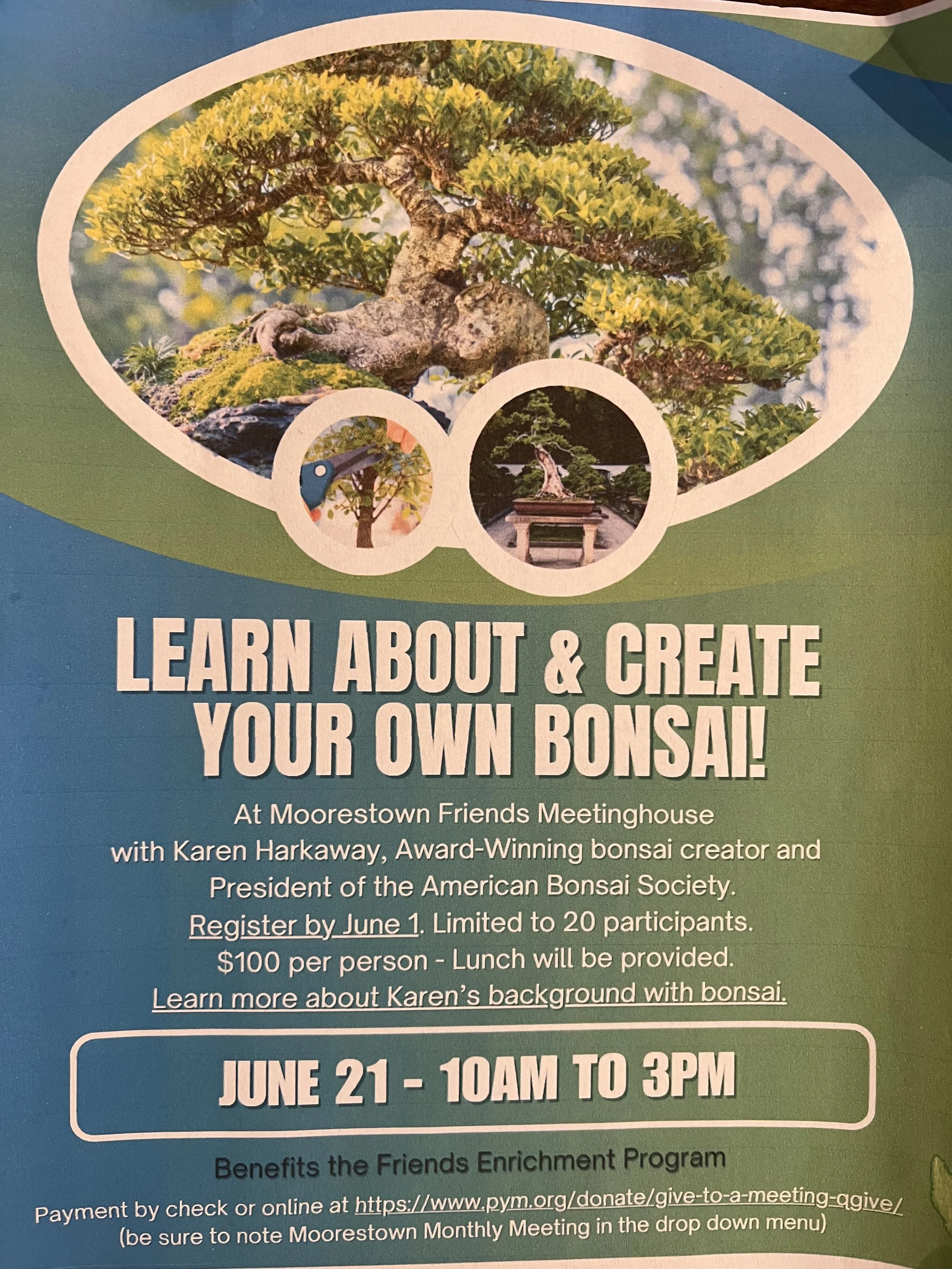 BONSAI BENEFIT to help kids @ Moorestown Friends Meeting House  6/21/2025