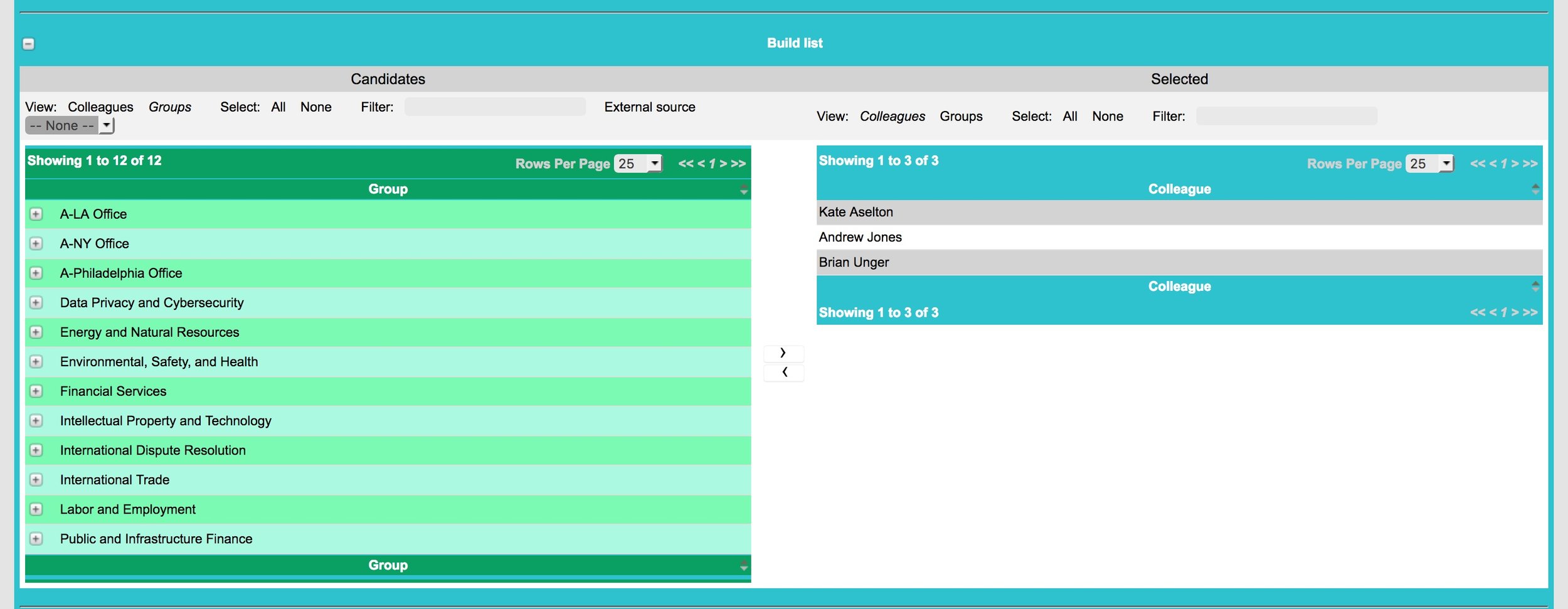 Building a list or adding contacts to an existing list is easy! Just drag & drop colleagues or groups to pull their associated contacts into the list.