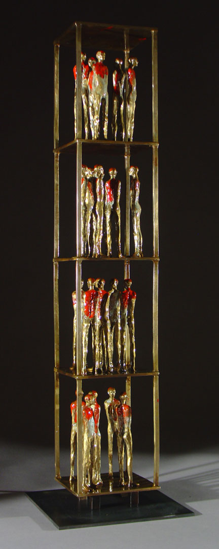 "Crowd #5", bronze and acrylic, 28" H, unique