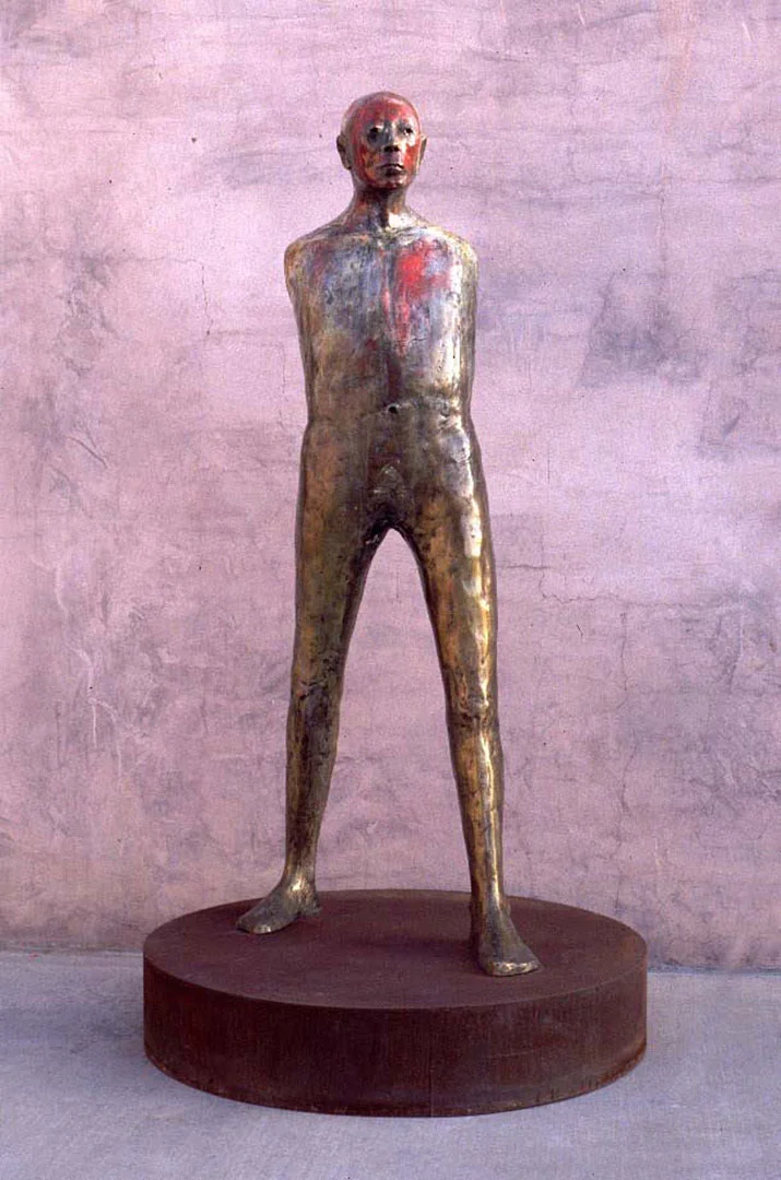 "Man with a Red Head #2", 2001, bronze, acrylic and steel, 72" H, ed. 4