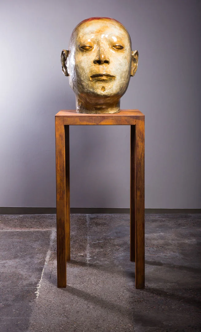 "Monumental Head", 2017, bronze, acrylic and steel, 128" H, ed. 4