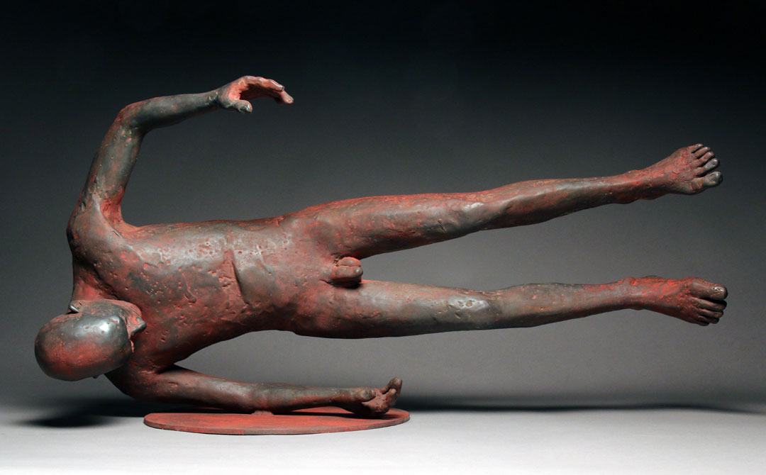 "Falling Man #2", 2015, bronze and acrylic