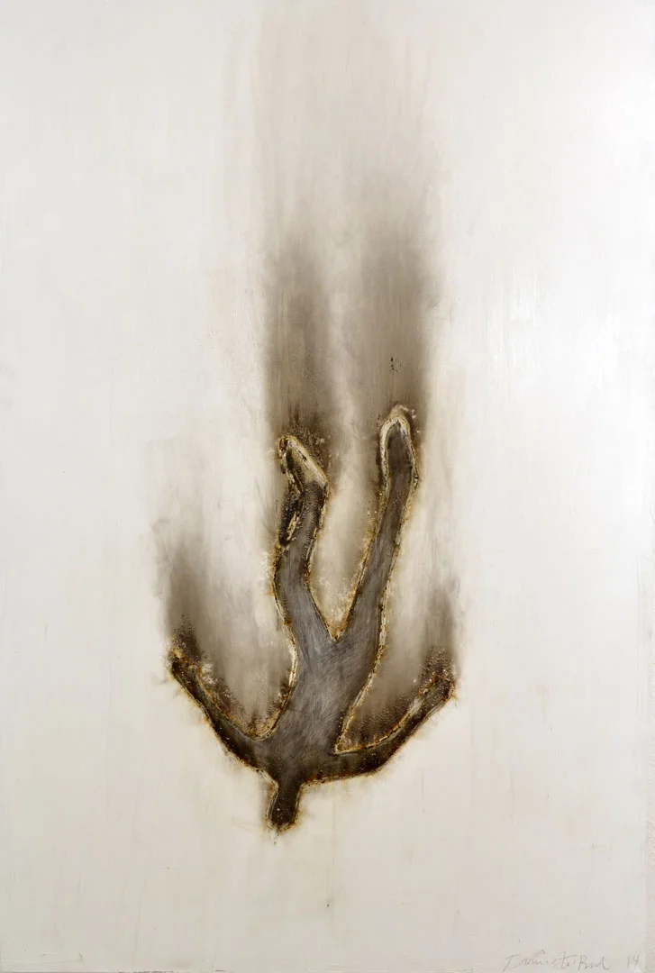 "Falling Man #11", 2014, acrylic, gunpowder, sawdust and adhesive on canvas, 6'x4'