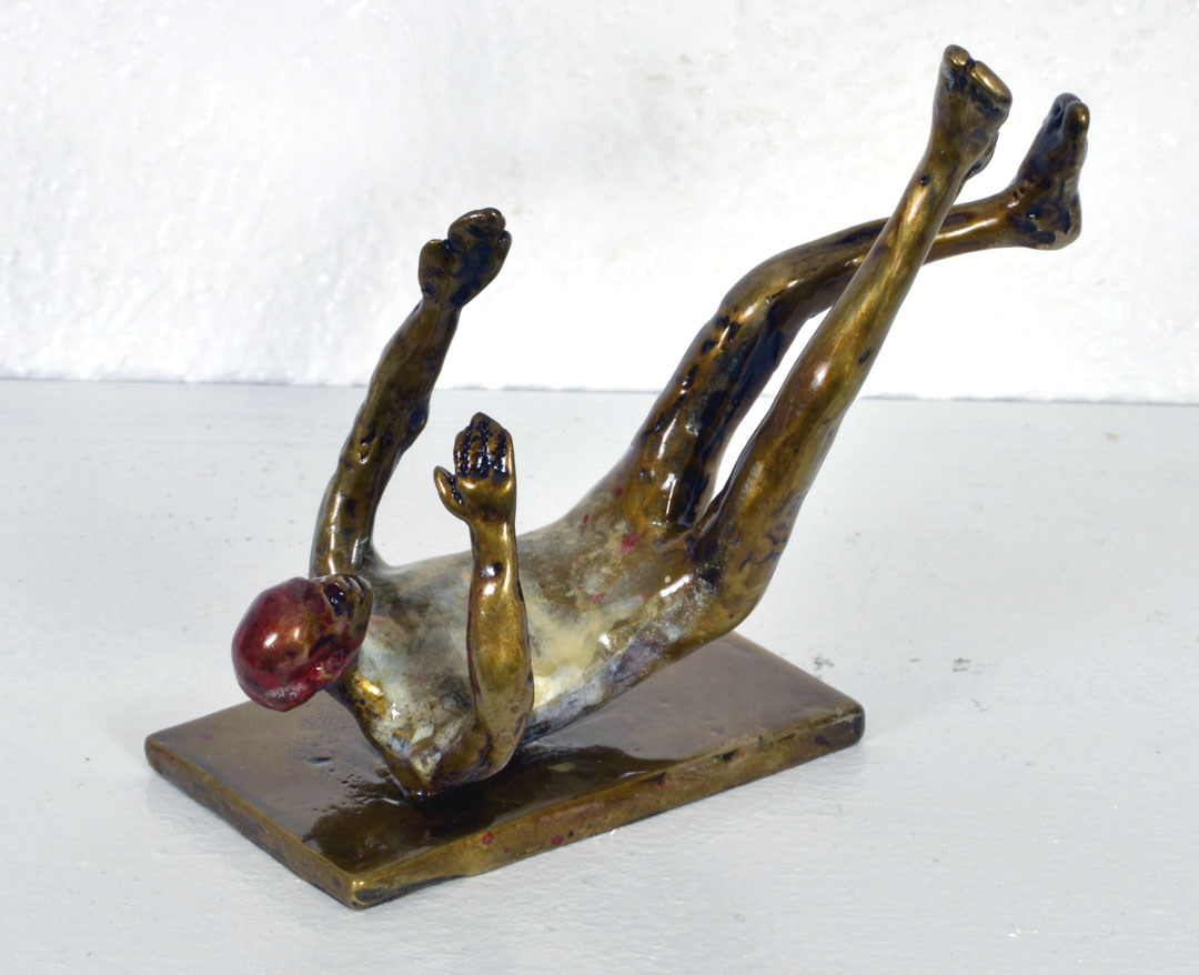 "Falling Man Maquette #2", 2014, bronze and acrylic, 2.5" H