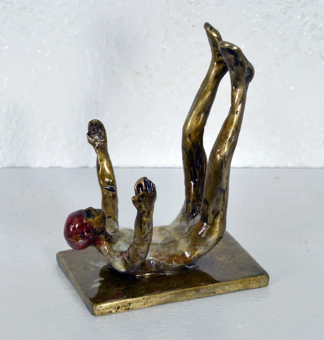 "Falling Man Maquette #4", 2014, bronze and acrylic, 2.5" H