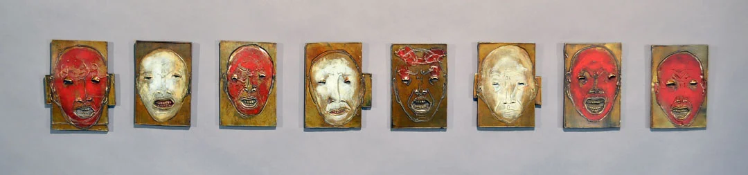 "Organized Aggression #2", 2012, bronze and acrylic, 8 pcs., each piece 3.5"x 5"x 0.25"