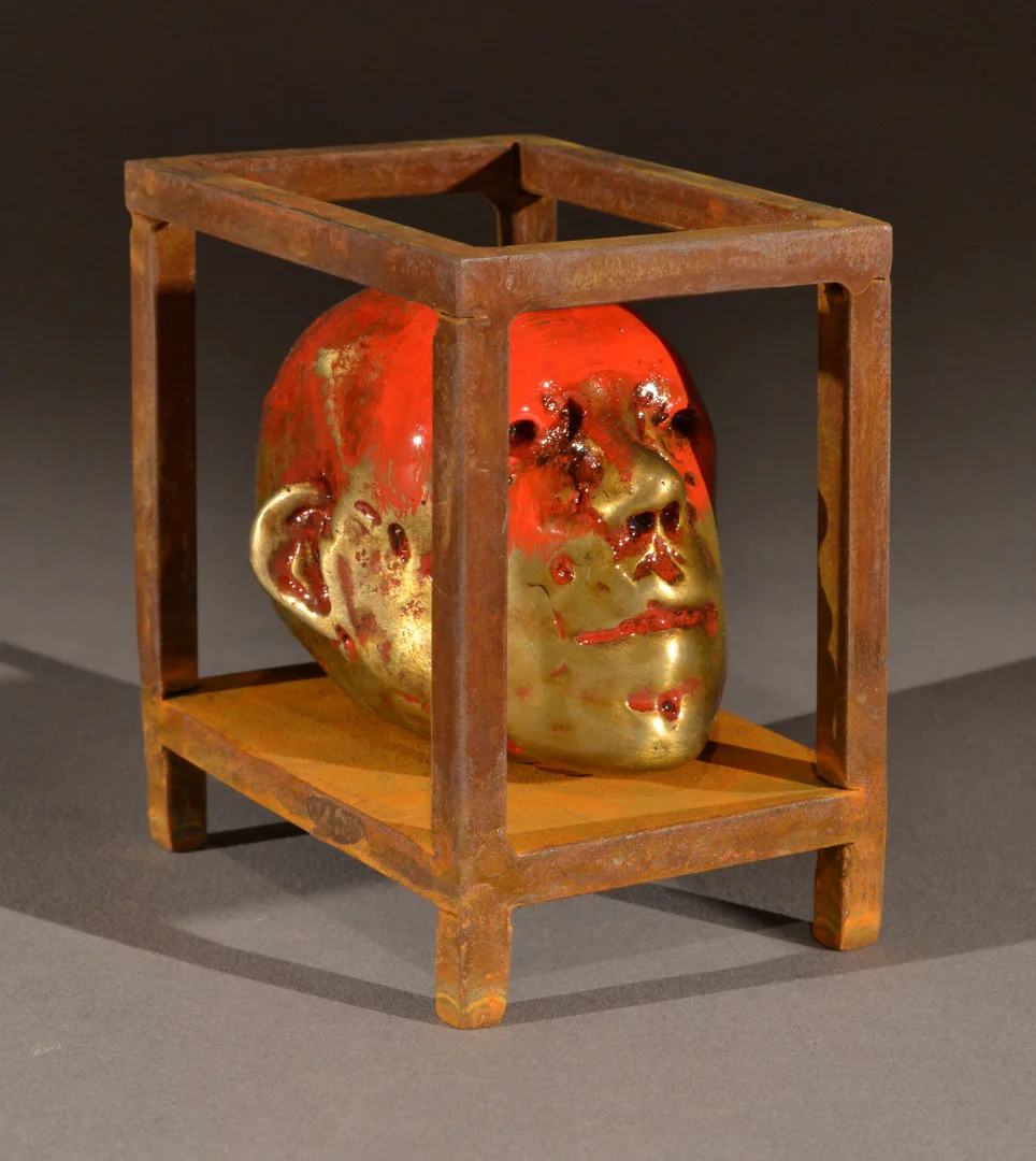 "Small Head #12", 2011, bronze, acrylic and steel, 4" H, ed. 12