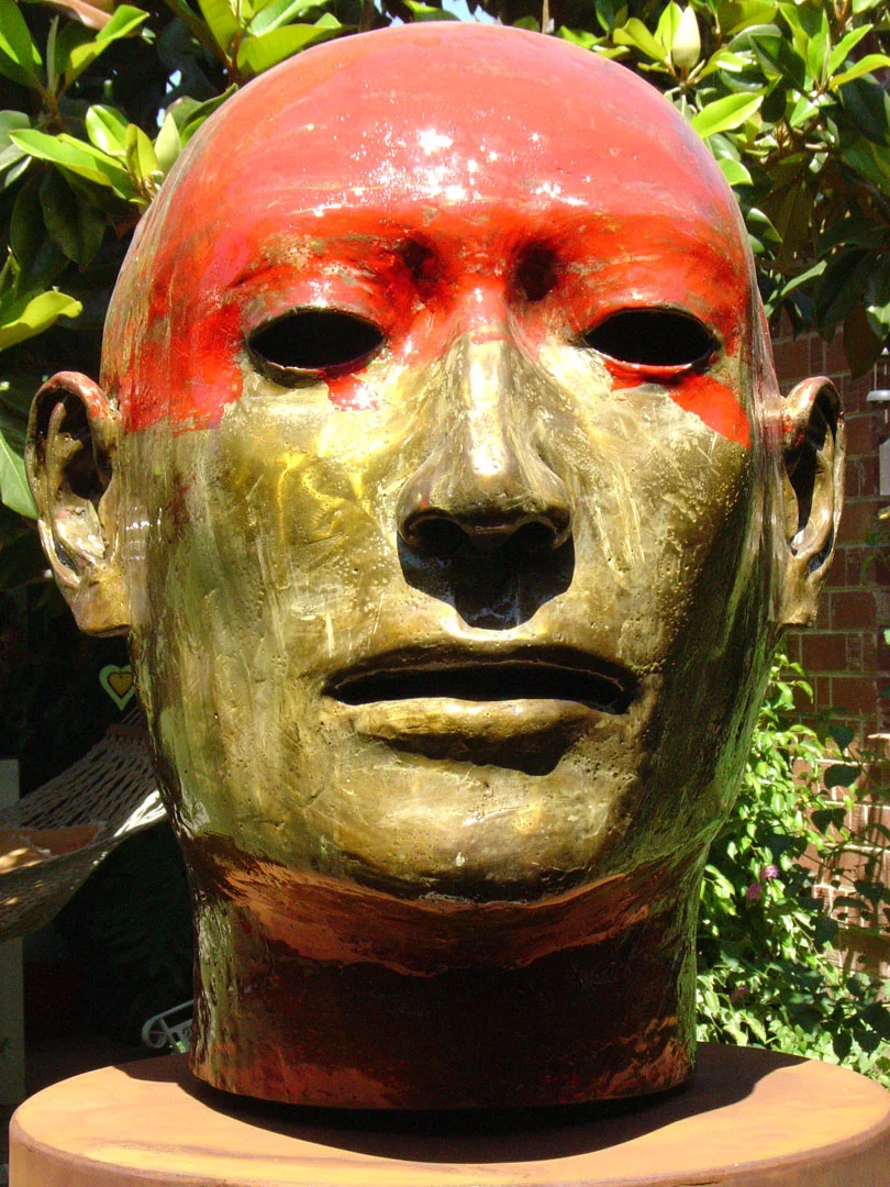 Detail "Unstable Head," 2009, bronze, acrylic and steel, 78" H, ed. 4