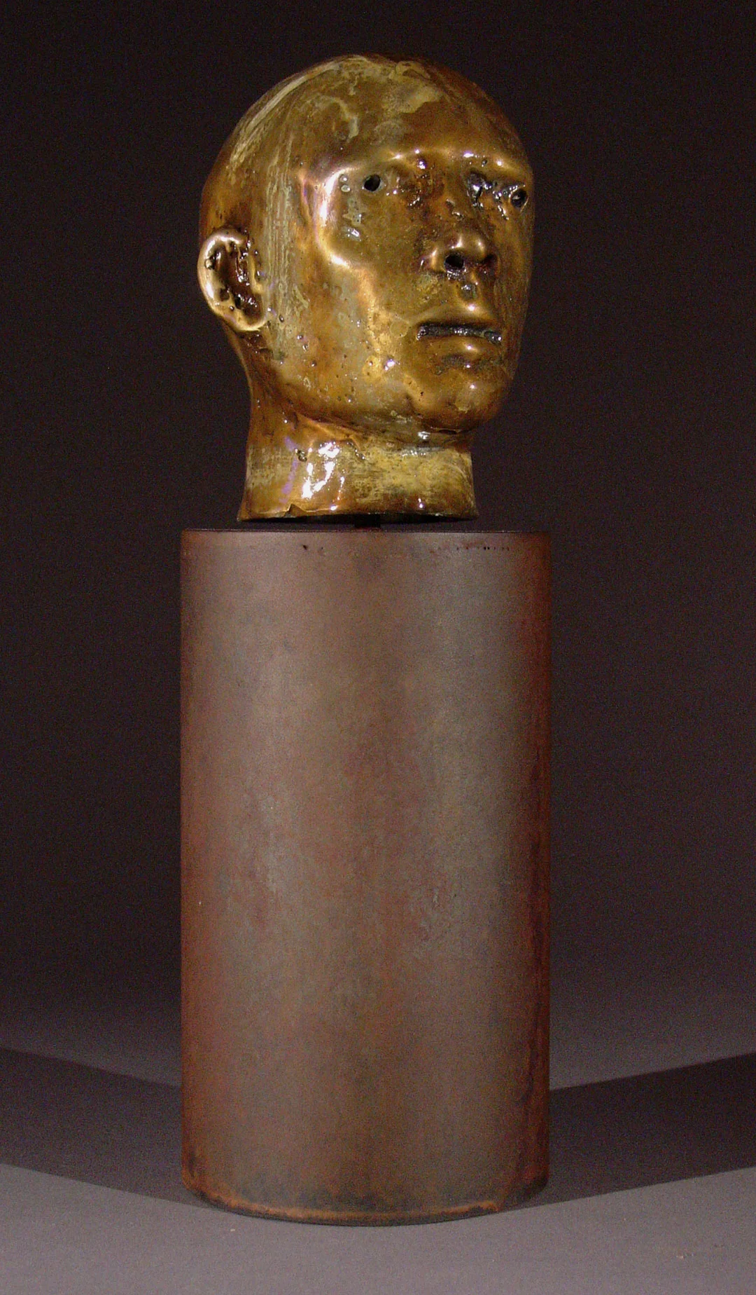 "Unstable Head #2", 2009, bronze, acrylic and steel, 10.75"x 4.5"x 4.5", ed. 12