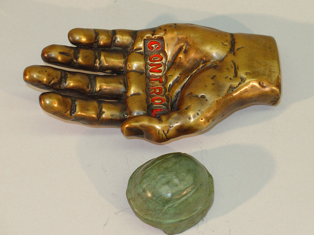 "Quandary #10", 2005, bronze and acrylic, 4" L, ed. 12