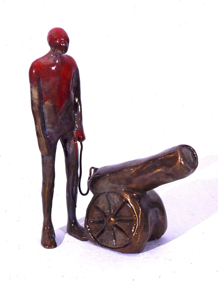 "Man with Cannon", 2003, bronze and acrylic, 5" H