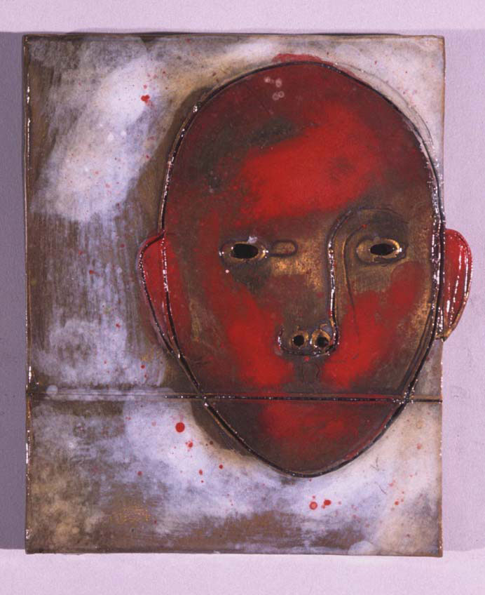 "Untitled Small Plaque White and Red", 2003, bronze and acrylic