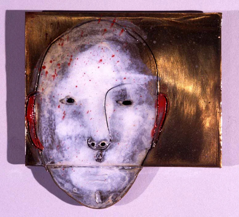 "Untitled Small Plaque White with Red Ears", 2003, bronze and acrylic