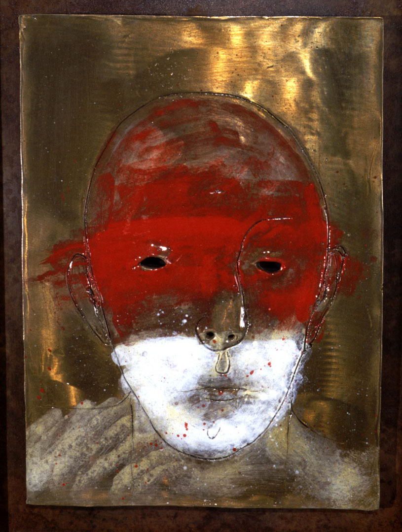 "Ugly Trait #1 (red and white)", 2002, bronze and acrylic, 10" x 12", ed. 12