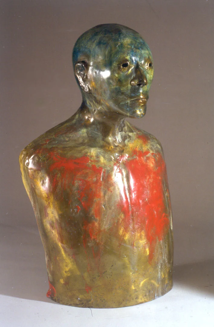 "Man with Blue Head", 2001, bronze and acrylic, 26"x 15"x 9"